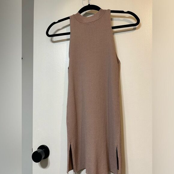 River Island Sleeveless Ribbed Mock Neck Top size 6 Women's Beige Tan Tank - Picture 3 of 5